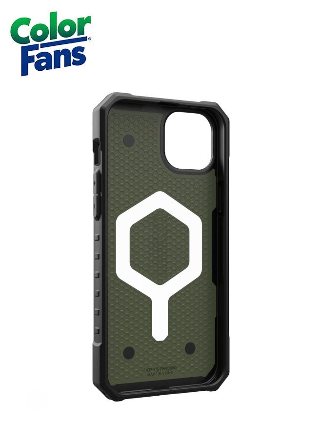Color Fans Apple iPhone 15 Case 6.1" Pathfinder Built-in Magnet Compatible with Magnet Charging Slim Lightweight Shockproof Dropproof Rugged Protective Cover - Olive  - Image 3