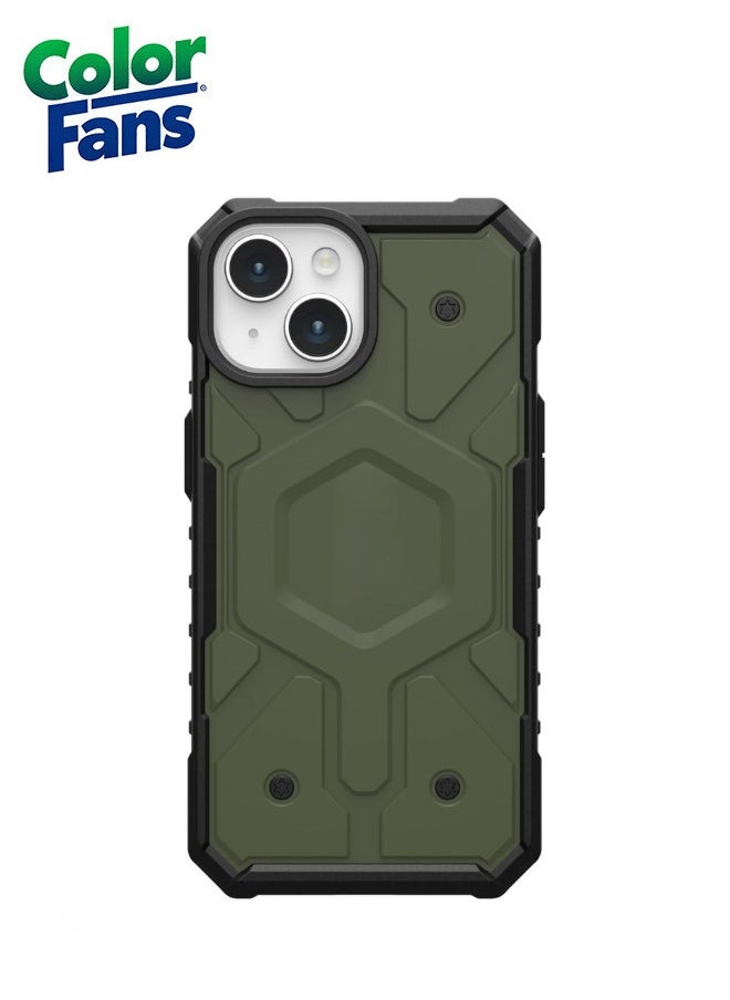 Color Fans Apple iPhone 15 Case 6.1" Pathfinder Built-in Magnet Compatible with Magnet Charging Slim Lightweight Shockproof Dropproof Rugged Protective Cover - Olive  - Image 2