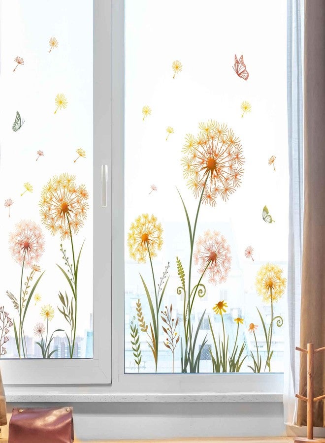 Supzone Dandelion Flower Window Clings Yellow Dandelion Floral Butterflies Window Stickers Spring Summer Autumn Static Window Decals for Home Store Glass Door Decoration Gifts for Mom - Image 3