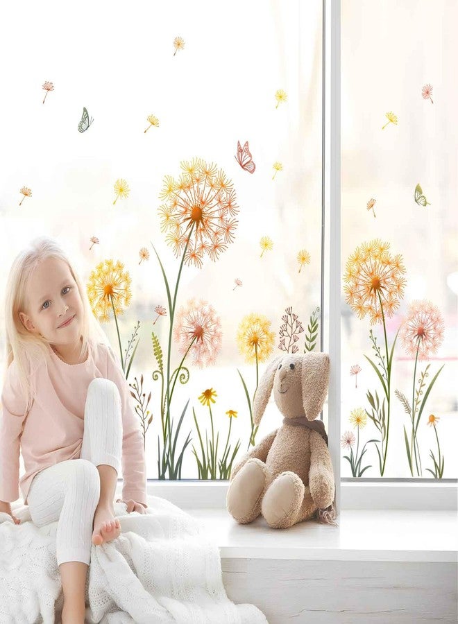 Supzone Dandelion Flower Window Clings Yellow Dandelion Floral Butterflies Window Stickers Spring Summer Autumn Static Window Decals for Home Store Glass Door Decoration Gifts for Mom - Image 2
