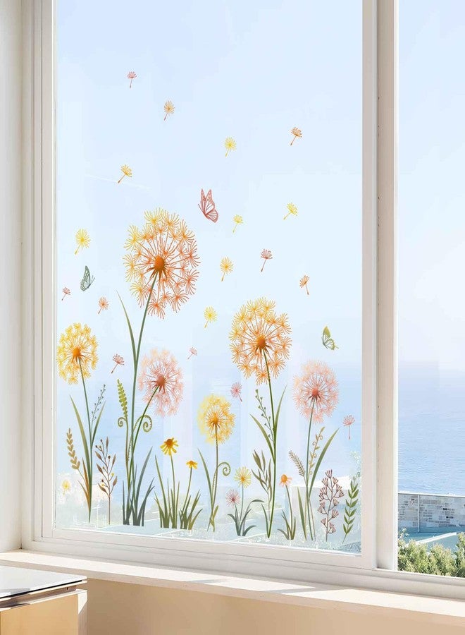 Supzone Dandelion Flower Window Clings Yellow Dandelion Floral Butterflies Window Stickers Spring Summer Autumn Static Window Decals for Home Store Glass Door Decoration Gifts for Mom - Image 5