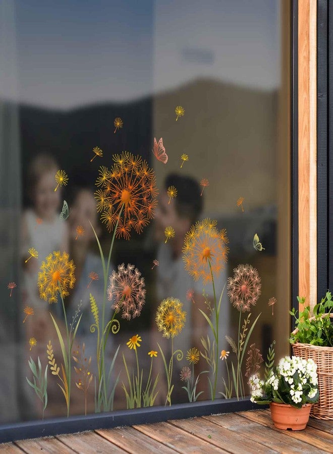 Supzone Dandelion Flower Window Clings Yellow Dandelion Floral Butterflies Window Stickers Spring Summer Autumn Static Window Decals for Home Store Glass Door Decoration Gifts for Mom - Image 1