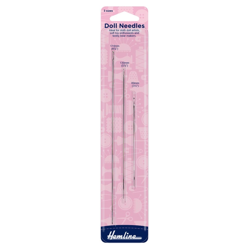 Hemline Hand Sewing Doll Needles Pack of 3 Different Sizes