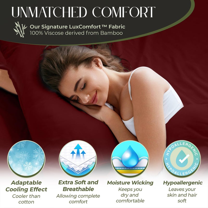 DECOLURE 100% Organic Viscose Derived from Bamboo Sheets Full Size 4pcs - Ultra Soft & Luxuriously Cooling  17"" Deep Pocket  Double Stitching  Perfect for Hot Sleepers - Full Bed Sheets (Burgundy) - Image 2