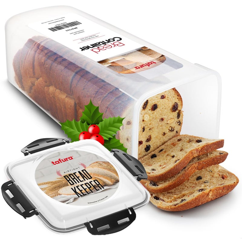 Tafura Bread Container  58 Liter BPA Free Plastic Bread Box  ContainerHolder for Homemade Loaves and Baked Goods with Black Airtight Lid