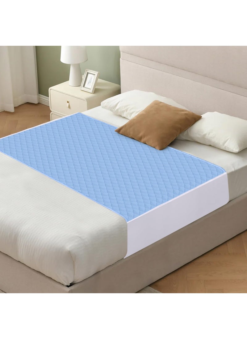 Saddle Style Washable Bed Pad for Incontinence, Waterproof and Reusable Underpad with Tuck-in Sides, Leakage & Sweat Mattress Protector for Adults, Full/Queen 36x60 inch Bed Pads (2 Count,Blue)