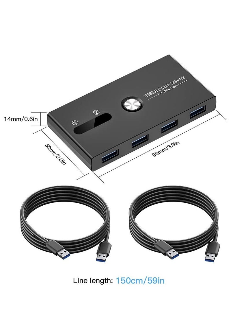 KASTWAVE - KVM Switcher 4 Port USB Peripheral Switcher Box Hub for Mouse Keyboard Scanner Printer Laptop with one-Button Switch and 2 PCS USB 3.0 Cable - Image 1