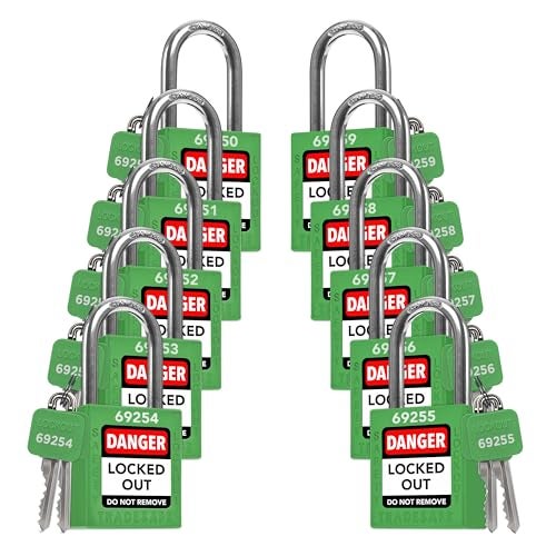 TRADESAFE Lockout Tagout Locks Set - 10 Green Lockout Locks Keyed Different, 2 Keys Per Loto Lock, OSHA Compliant Lock Out Tag Out Padlocks for Electrical Lockout Tag Out Kits - Image 1
