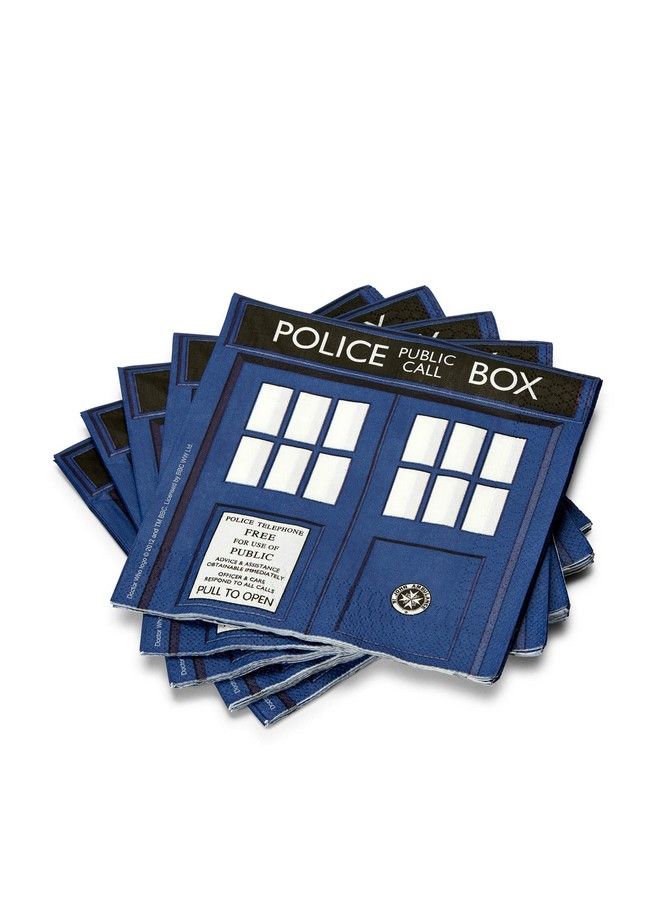 Underground Toys مناديل ورقية دكتور هو Tardis 20 قطعة 6.5" مجموعة مناديل حفلات مزينة بباب صندوق الشرطة Tardis أدوات مائدة مزينة بحفلات موضوع السفر عبر الفضاء والوقت لعيد ميلاد الأطفال والمراهقين المعجبين - Image 1