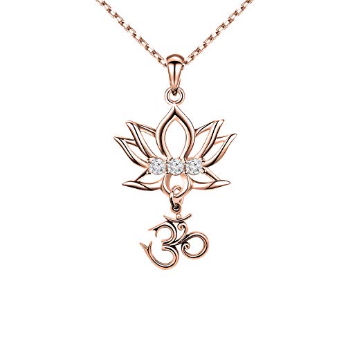 bobauna Yoga Lotus Flower Aum Om Ohm Sanskrit Symbol Pendant Necklace Spiritual Jewelry Gift For Yogi Yoga Lover (Lotus Om necklace RG) - Image 1