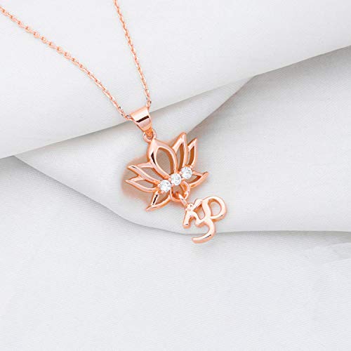 bobauna Yoga Lotus Flower Aum Om Ohm Sanskrit Symbol Pendant Necklace Spiritual Jewelry Gift For Yogi Yoga Lover (Lotus Om necklace RG) - Image 2