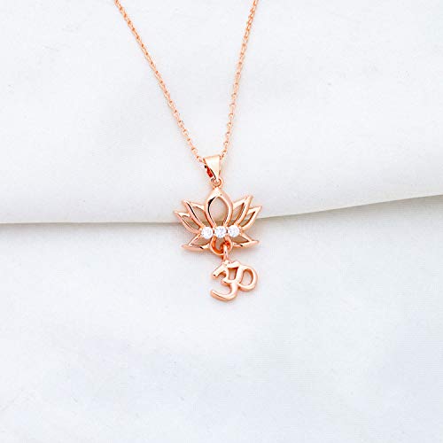 bobauna Yoga Lotus Flower Aum Om Ohm Sanskrit Symbol Pendant Necklace Spiritual Jewelry Gift For Yogi Yoga Lover (Lotus Om necklace RG) - Image 3