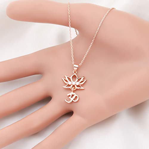bobauna Yoga Lotus Flower Aum Om Ohm Sanskrit Symbol Pendant Necklace Spiritual Jewelry Gift For Yogi Yoga Lover (Lotus Om necklace RG) - Image 4