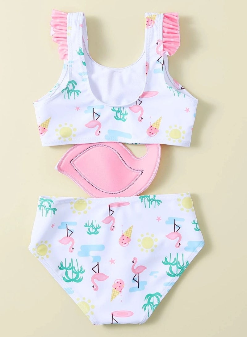 Girl's Swimwear Suit Flamingo bird One Piece for Kids Swimming at Sea, Beach and Pool  - Image 2