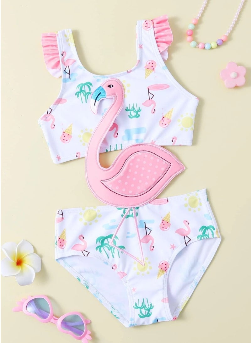 Girl's Swimwear Suit Flamingo bird One Piece for Kids Swimming at Sea, Beach and Pool  - Image 1