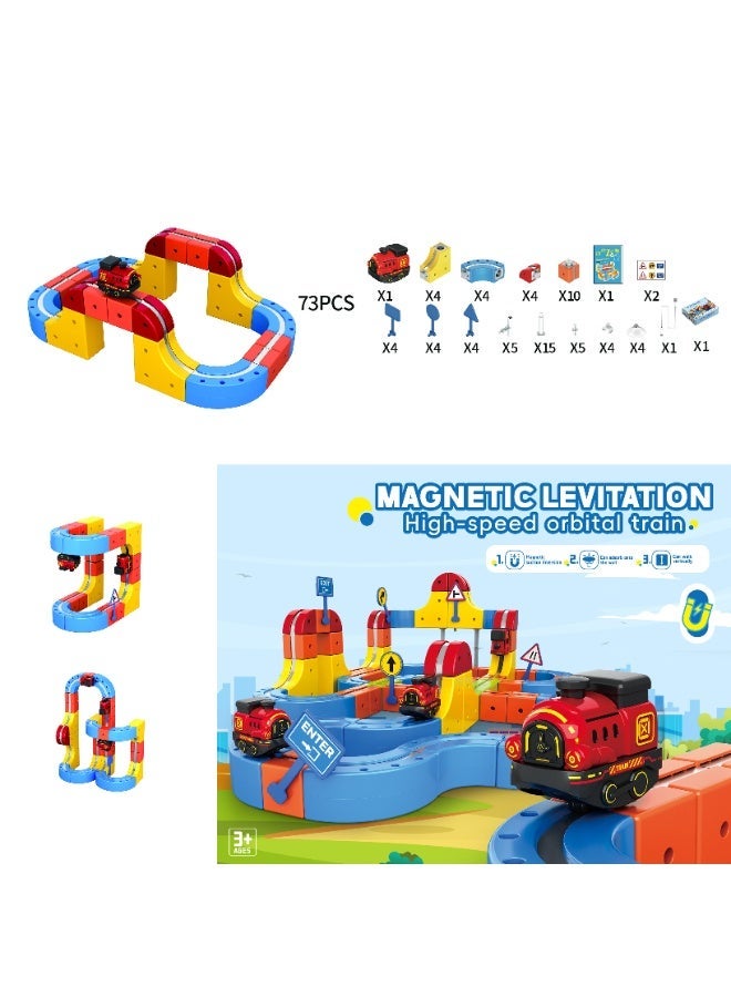 ماجني الاصحاب 73-Piece DIY Magnetic Levitation Track Set – Anti-Gravity Maglev Train Toy with Rechargeable Battery & USB Charger – 3D Loop Coaster Building Kit for Kids Ages 3+ - Image 1