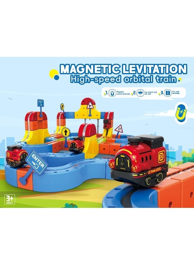 ماجني الاصحاب 73-Piece DIY Magnetic Levitation Track Set – Anti-Gravity Maglev Train Toy with Rechargeable Battery & USB Charger – 3D Loop Coaster Building Kit for Kids Ages 3+ - Image 2