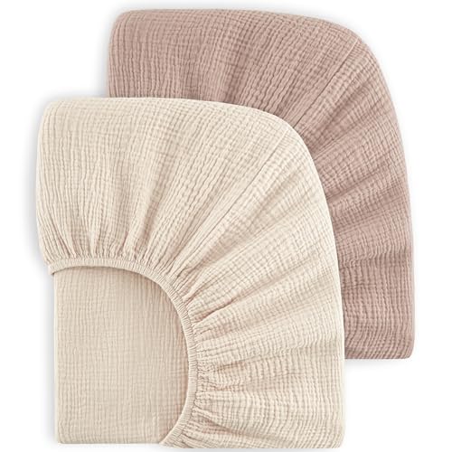 Bearmoss Muslin Crib Sheets 100% Cotton Baby Crib Sheets Fitted for Standard Crib Mattress & Toddler Bed Mattress 52"x28" Soft Breathable Crib Sheet Neutral for Boys Girls - 2 Pack (Baby Face) - Image 1