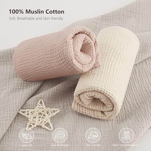 Bearmoss Muslin Crib Sheets 100% Cotton Baby Crib Sheets Fitted for Standard Crib Mattress & Toddler Bed Mattress 52"x28" Soft Breathable Crib Sheet Neutral for Boys Girls - 2 Pack (Baby Face) - Image 4