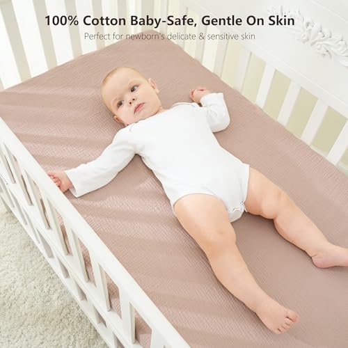 Bearmoss Muslin Crib Sheets 100% Cotton Baby Crib Sheets Fitted for Standard Crib Mattress & Toddler Bed Mattress 52"x28" Soft Breathable Crib Sheet Neutral for Boys Girls - 2 Pack (Baby Face) - Image 2