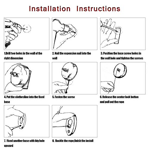LAFILLETTE خط الملابس القابل للسحب من لافيلت، مجفف خط الملابس مع حبل نايلون قابل للتعديل لتعليق وتجفيف الحمام، الغسيل، الفندق، الداخلي والخارجي (مدور)، 1 قطعة، فضي - Image 5