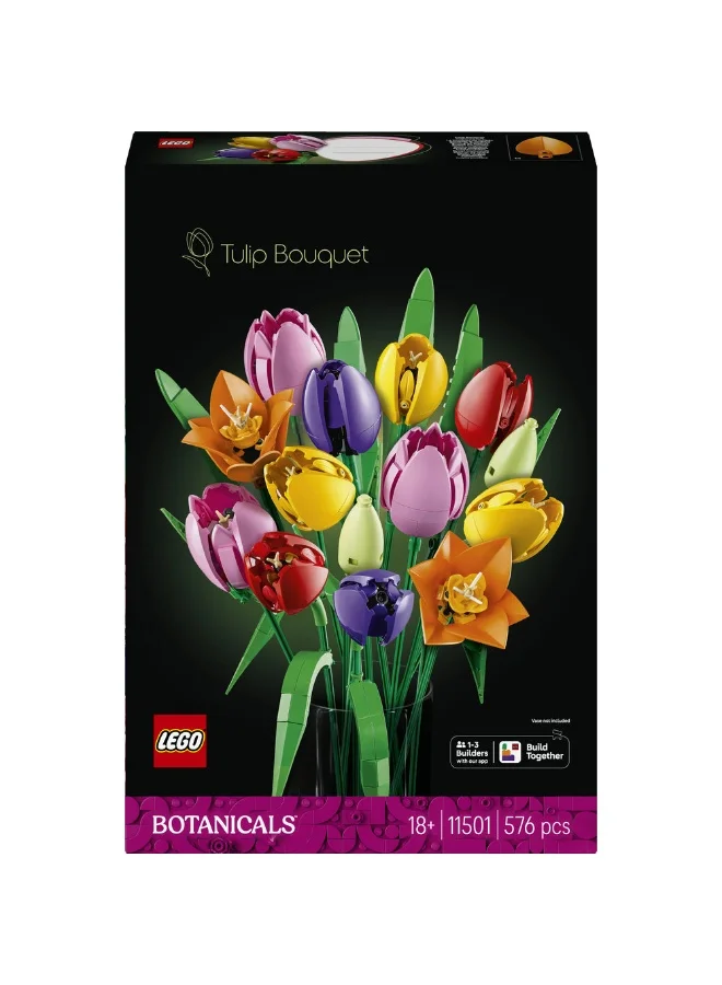 ليغو ليغو Botanicals باقة التوليب، مجموعة بناء ديكور الزهور للبالغين، هدية أعياد الميلاد (٥٧٦ قطعة) 11501
