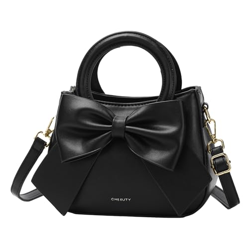 Cheruty Small Purses for Women Crossbody Bag, Vegan Leather Crossbody Purses and Handbags with Top Carry Handle and Cute Bow Knot(Black) - Image 1