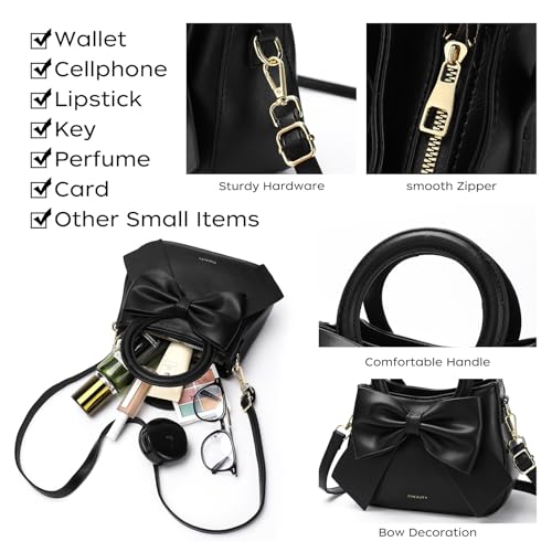 Cheruty Small Purses for Women Crossbody Bag, Vegan Leather Crossbody Purses and Handbags with Top Carry Handle and Cute Bow Knot(Black) - Image 4