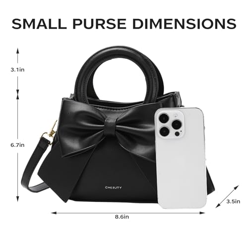 Cheruty Small Purses for Women Crossbody Bag, Vegan Leather Crossbody Purses and Handbags with Top Carry Handle and Cute Bow Knot(Black) - Image 3