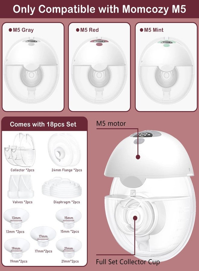 IVARONAL Two M5 24mm Full Set Collector Cup Only Compatible with Momcozy M5 and 10pcs 13/15/17/19/21mm Flange Inserts, Including Inserts*10, 24mm Flange*2, Collector*2, Duckbill Valve*2,Diaphragm*2 - Image 2