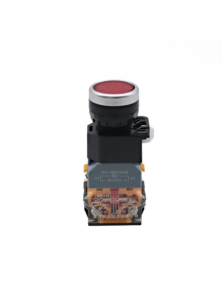 KNP LA38-11D is a robust push button switch designed for 24V applications featuring a vibrant red color that clearly indicates its function This switch is perfect for a wide range of industrial and commercial uses ensuring both visibility and reliability. - Image 1