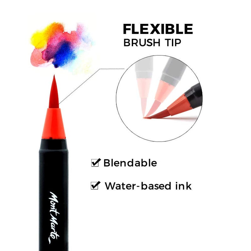 Mont Marte Mont Marte Premium Real Brush Pens, 12pc Artist Coloring Set, Super Flexible Brush Tip, Perfect for Creating a Range of Strokes, Ideal for Art, Design, Lettering and Coloring - Image 2