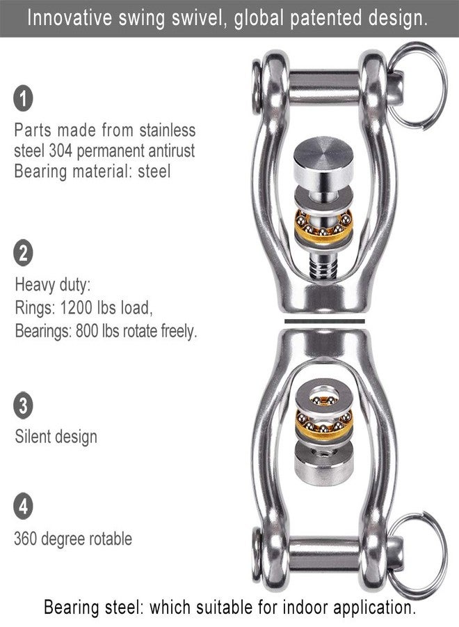 Dolibest SUS304 Silent Bearing Swing Swivel, Tire Swing Swivel with 2 Removeable Buckle for Web Tree Swing, Aerial Dance, Swing Yoga Swing Sets, 770LB Capacity - Image 2