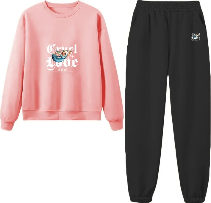 DogFish Tracksuit Oversize Cruellove Printed Tracksuit,lover,couple Combination Pink