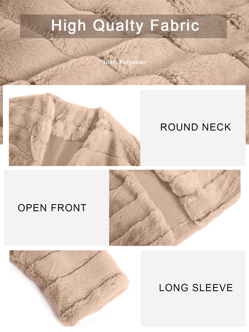 Fisoew Womens Cropped Faux Fur Jackets Long Sleeve Open Front Fluffy Short Coats - Image 4