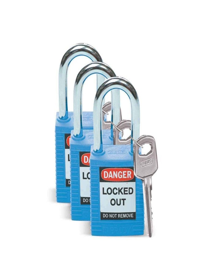 Brady Plastic Lockout/Tagout Padlock, Keyed Alike, 1-3/4" Body Length, 1-1/2" Shackle Clearance, Blue (Pack of 3)