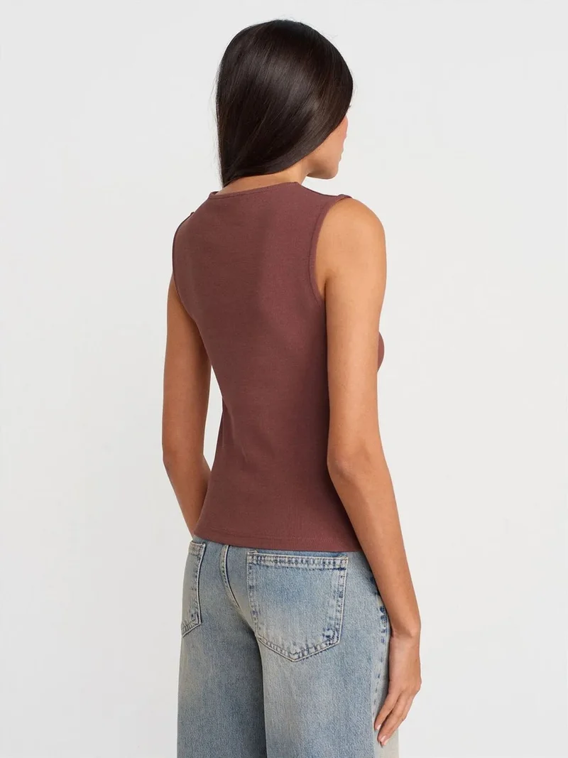 ديلفين DILVIN Ribbed Sleeveless Button-front Blouse