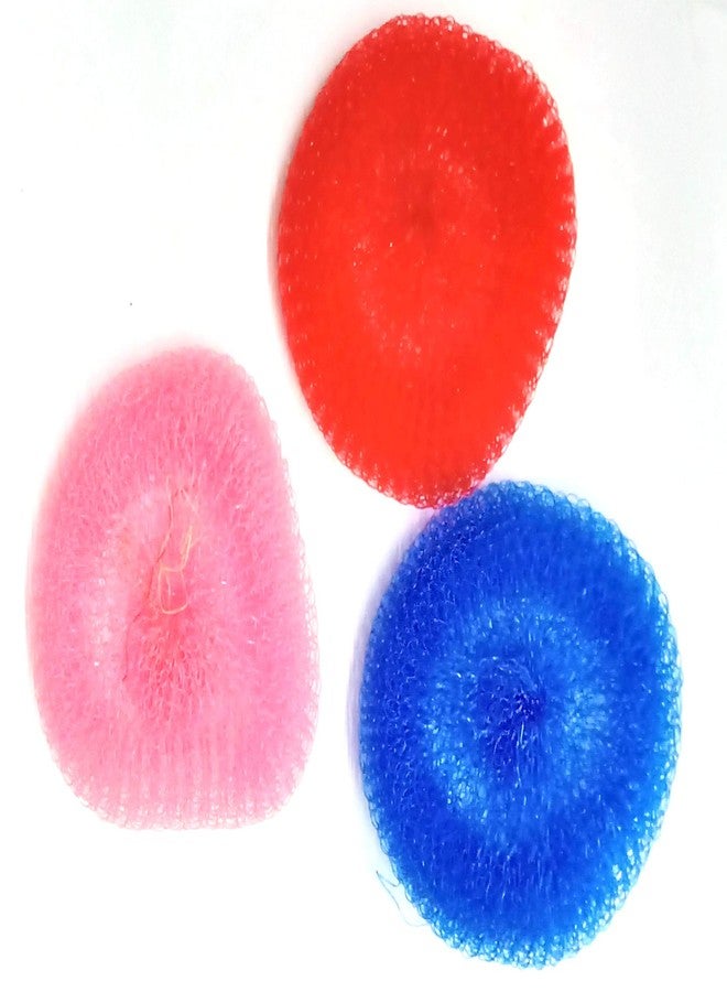 Blue Hut Nylon Plastic Scrub Pads Multi Colour Foam Pad Sponge Scourer Kitchen Scrubber for Dish Utensils Tiles Cleaning Pack of 3 (12 CM) - Image 1