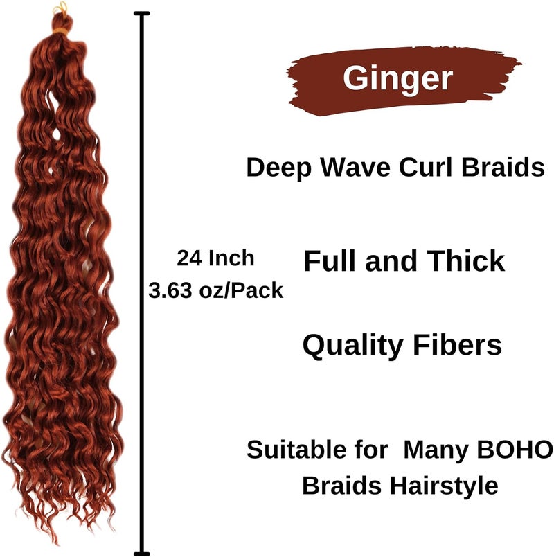 Leticia Ginger Braiding Pre Stretched Curly Deep Wave Boho Hair For Braiding Ez Braid Hair Extensions Colorful Synthetic Braids Boho Braiding Hair-Ginger - Image 3