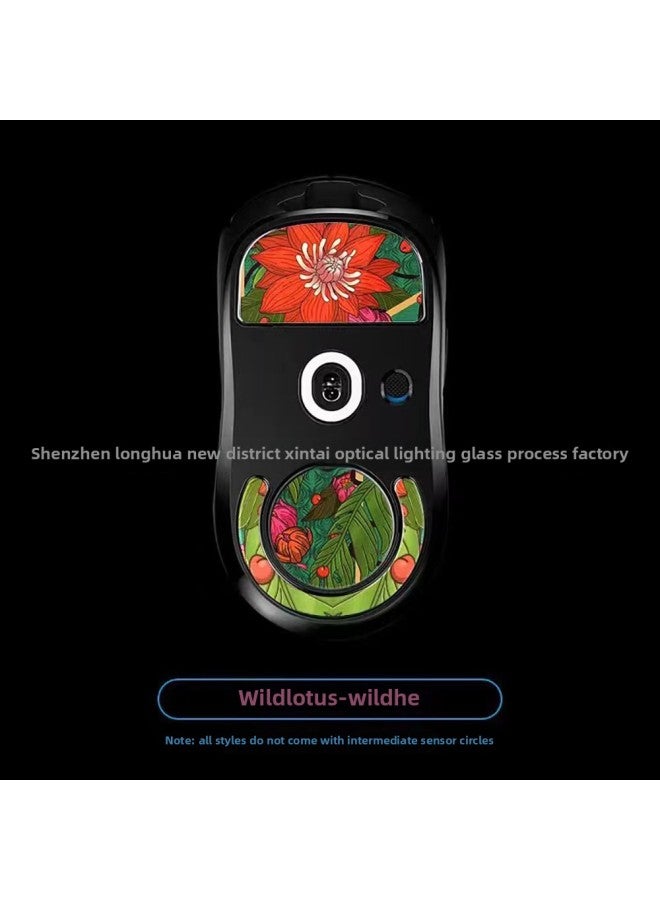Applicable To Logitech GPW Second Generation Wild Lotus Lily Tempered Glass Mouse Foot Sticker Electric Competitive Game Non-slip Mat Foot Sticker-Color:Wild Lotus  - Image 1