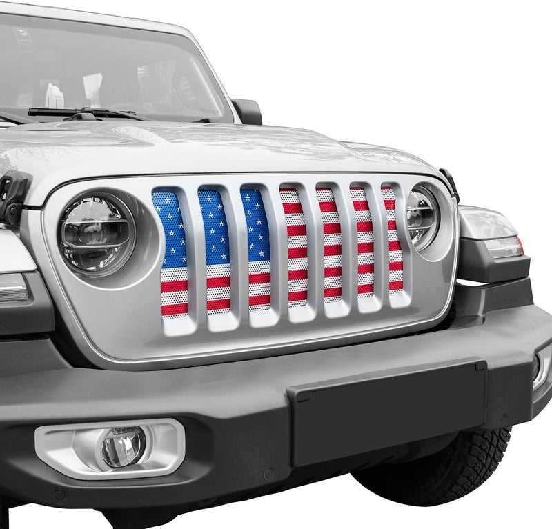 Hooke Road Front Grille Insert Grill Bug Screen Deflector - US American Flag for 2018-2019 Jeep Wrangler JL (Distressed Old Glory) - Image 3