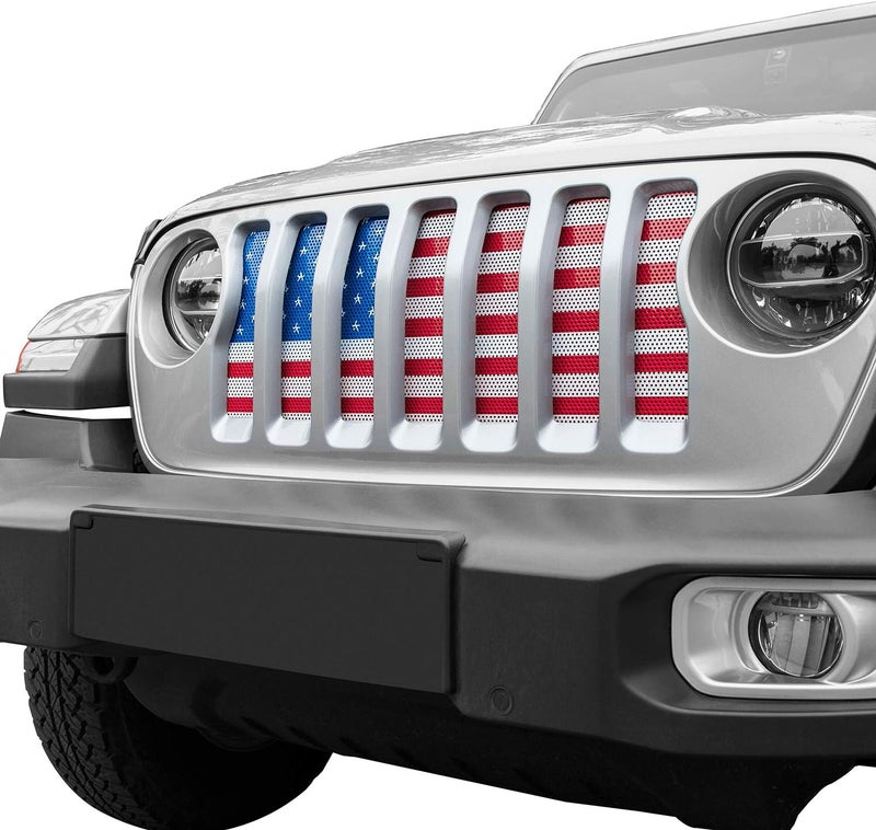 Hooke Road Front Grille Insert Grill Bug Screen Deflector - US American Flag for 2018-2019 Jeep Wrangler JL (Distressed Old Glory) - Image 2