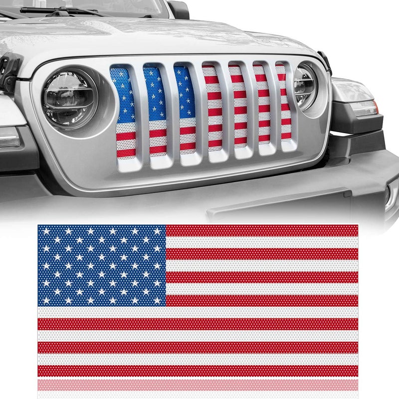 Hooke Road Front Grille Insert Grill Bug Screen Deflector - US American Flag for 2018-2019 Jeep Wrangler JL (Distressed Old Glory) - Image 1
