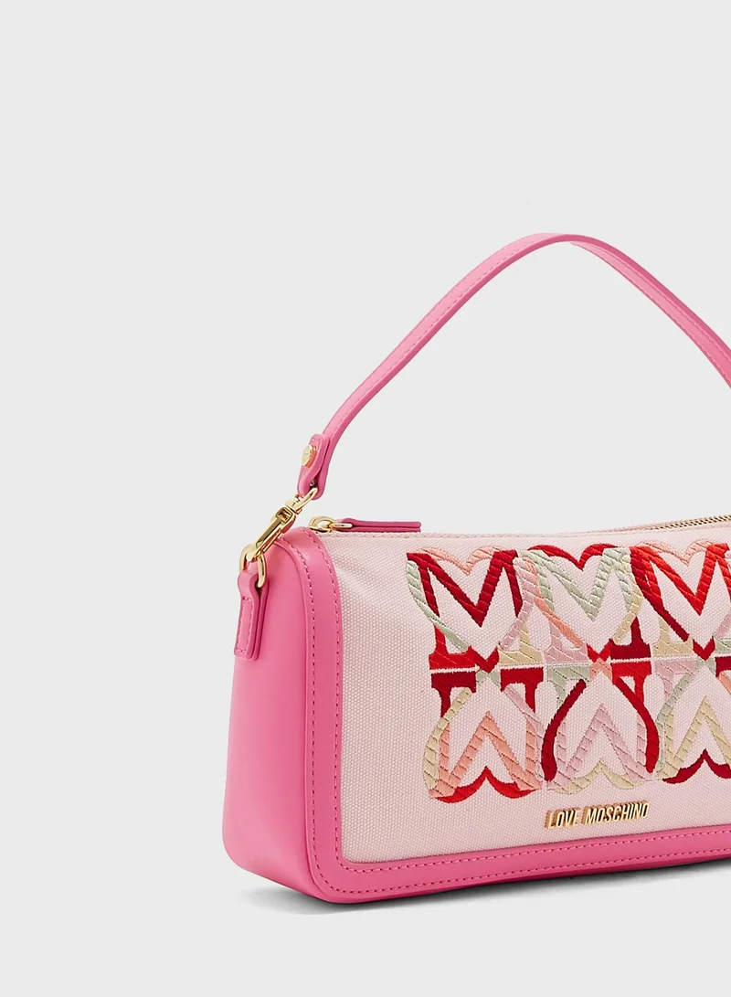 Love Moschino Embroidered Top Handle Satchel