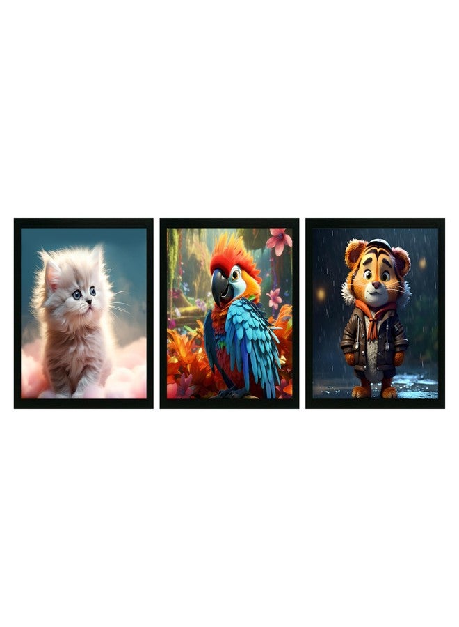 Printasta - 3D Animal Print Photo Frames for Kids Rooms - Frames for Kids Room Wall Decoration - Wall Frames for Office, School and Home, 9x9 Inch - Set of 3 - Image 1