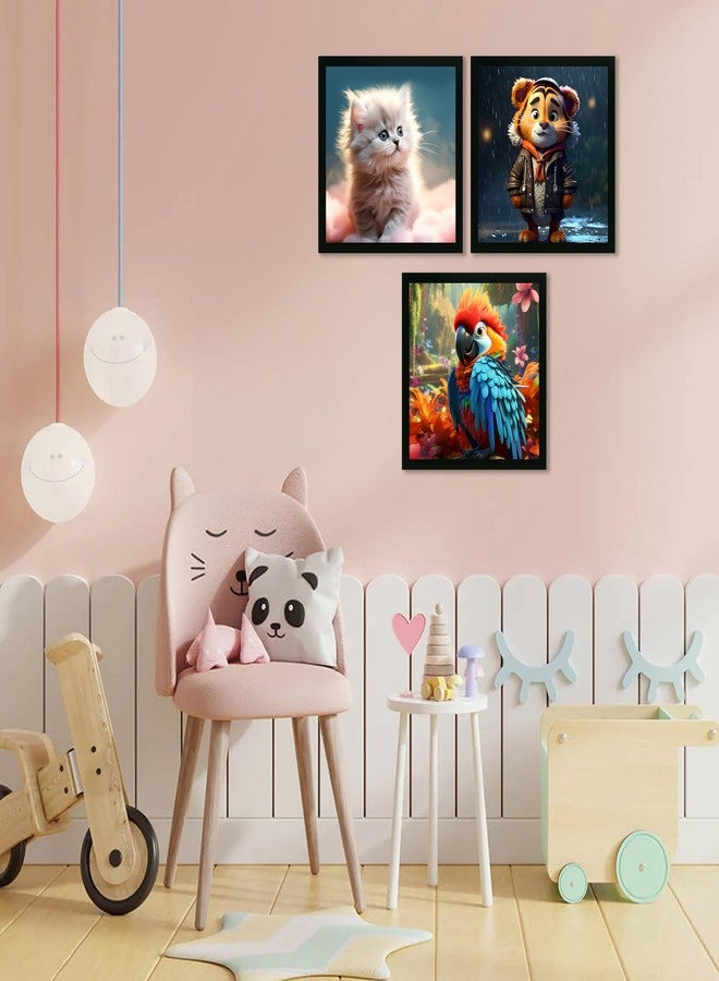 Printasta - 3D Animal Print Photo Frames for Kids Rooms - Frames for Kids Room Wall Decoration - Wall Frames for Office, School and Home, 9x9 Inch - Set of 3 - Image 2