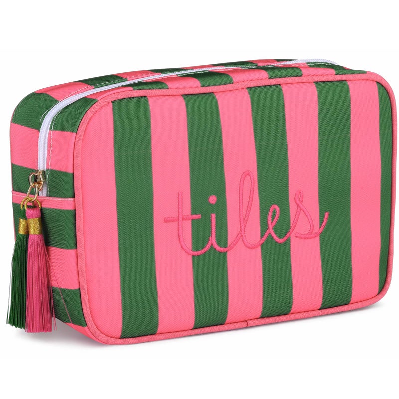 Sanwuta Mahjong Tile Bag With Zipper  Mahjong Bags For Tiles And Racks Mah Jong Storage Pouch For Board Game Pieces Game Party Travel Gatherings Accessories  9.4 X 6.1 X 3.1 Inch(Pink  Green Classic) - Image 1