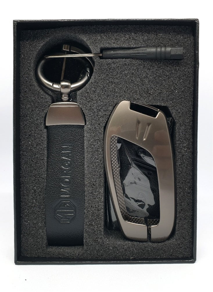 Service Zone Keychain Metal Real Leather Case For MG Smart Key 3 Buttons Black  - Image 1