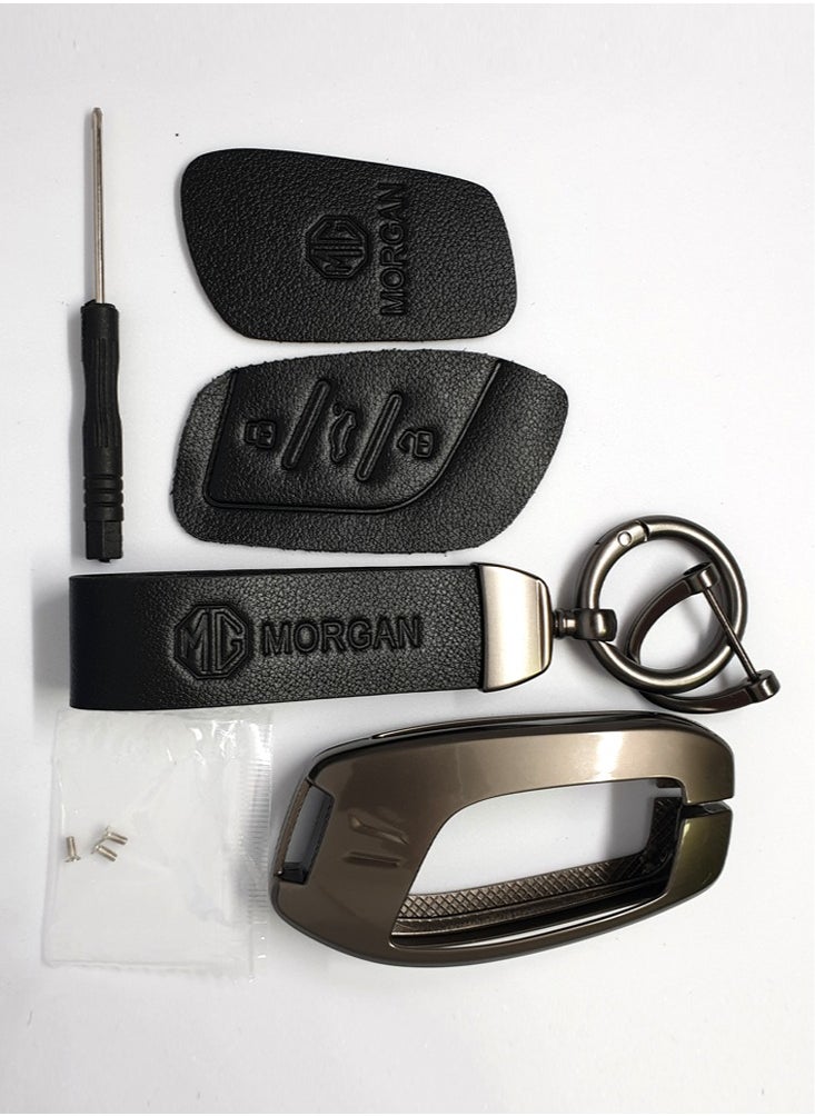 Service Zone Keychain Metal Real Leather Case For MG Smart Key 3 Buttons Black  - Image 2