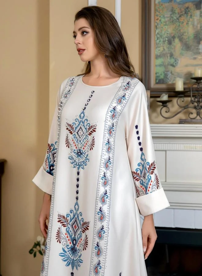 Take Two Take Two Embellished Faux Pearl Detail Round Neck Jalabiya